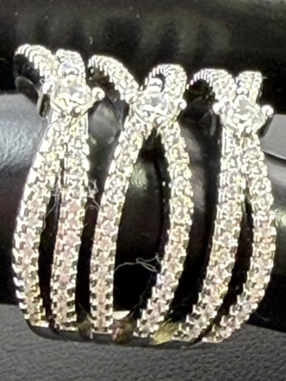 925 Sterling Silver Ring Wide Cross Over Band Multi Row Pave CZ Statement 5.5”